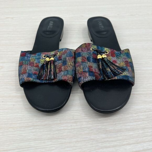 Vaneli Womens Flat Sandals Slip On 9M Rainbow Colorful Tassel Art Deco Mosaic - Picture 2 of 14